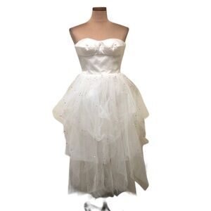 Sherri Hill Midi Dress Size 0 Ivory White Rhinestone Tulle